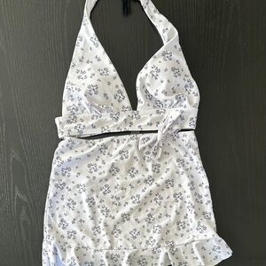 White floral bikini top and skirt
